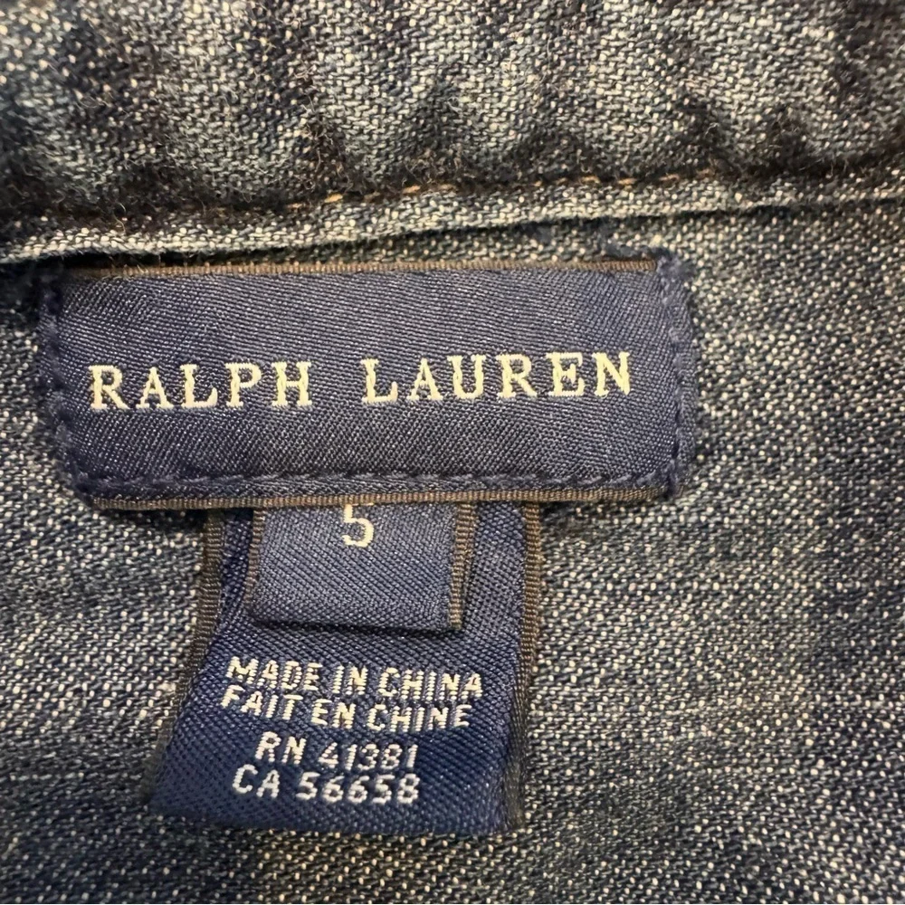 Ralph Lauren Girls Denim Button Up Dress, Long Sleeve Belt Size 5